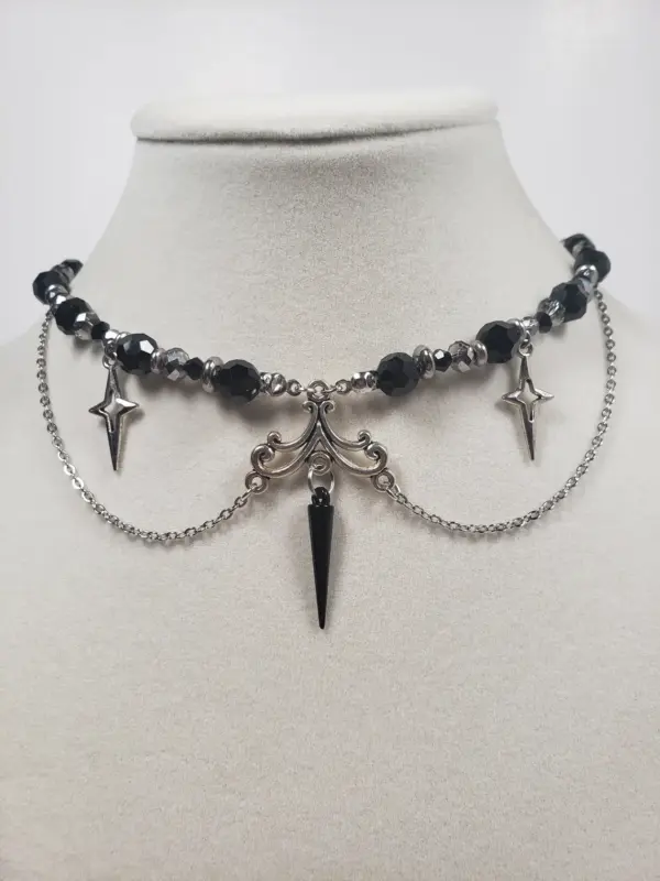 Ethereal Gothic Choker Necklace, y2k necklace, Fairy core necklace, Beaded necklace, Handmade necklace, 90s Vibes - Image 2