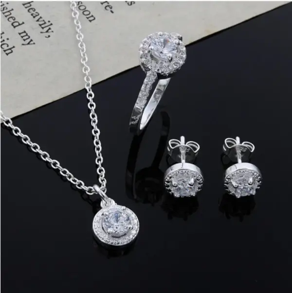 S925 Sterling silver Cute Solid Christmas gift noble fashion elegant women shiny crystal CZ necklace earring ring jewelry Set - Image 3